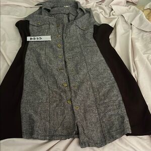 Gray and Black Guess Sleeveless Button-Up Dress